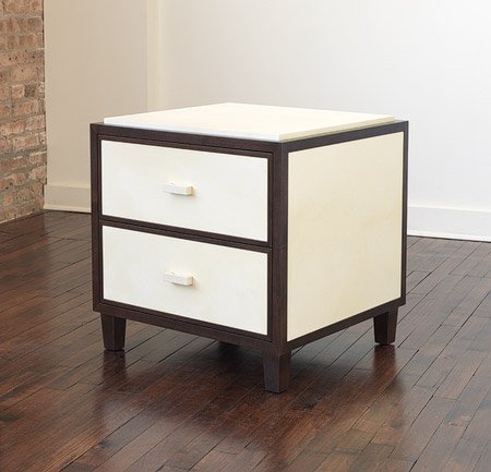 2-Drawer Oak and Vellum Nightstand — Mattaliano Beds, Nightstands & Dressers