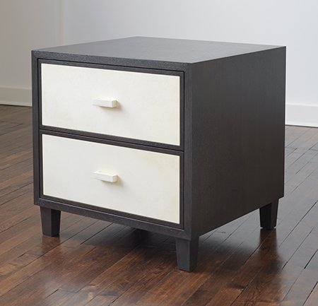 2-Drawer Oak and Vellum Nightstand with Wood Top and Sides — Mattaliano Beds, Nightstands & Dressers