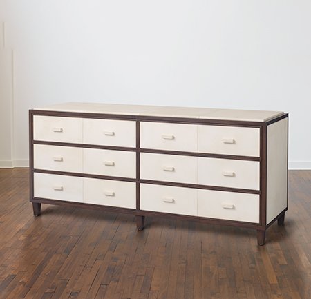 6-Drawer Oak and Vellum Commode — Mattaliano Beds, Nightstands & Dressers